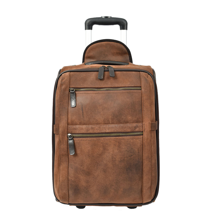 Genuine Leather Suitcase On Wheels Cabin Size Trolley Travel Bags Bourse Vintage Brown