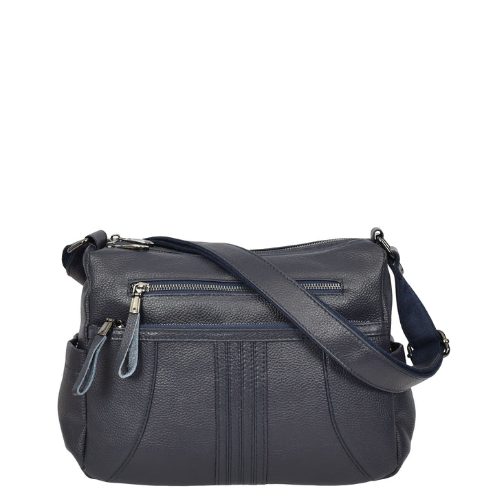 Womens Real Leather Classic Crossbody Messenger Shoulder Bag Alba Navy