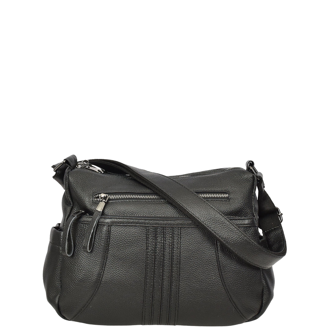 Womens Real Leather Classic Crossbody Messenger Shoulder Bag Alba Black