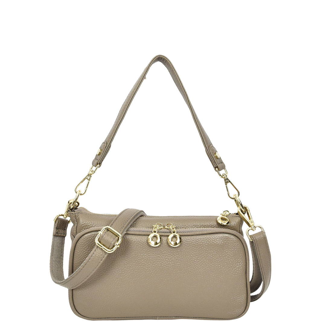 Womens Real Leather Shoulder Bag with Adjustable Strap Zelda Grey