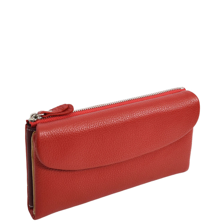 Womens Real Leather Clutch Purse Multi-Coloured Interior Card Holder Zip Pocket HOL8819 Red