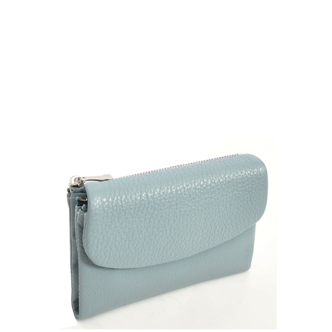 Womens Real Leather Bi-fold Purse Compact Wallet HOL3033 Sky Blue