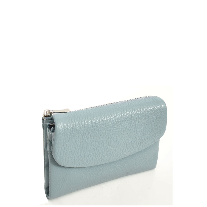 Womens Real Leather Bi-fold Purse Compact Wallet HOL3033 Sky Blue