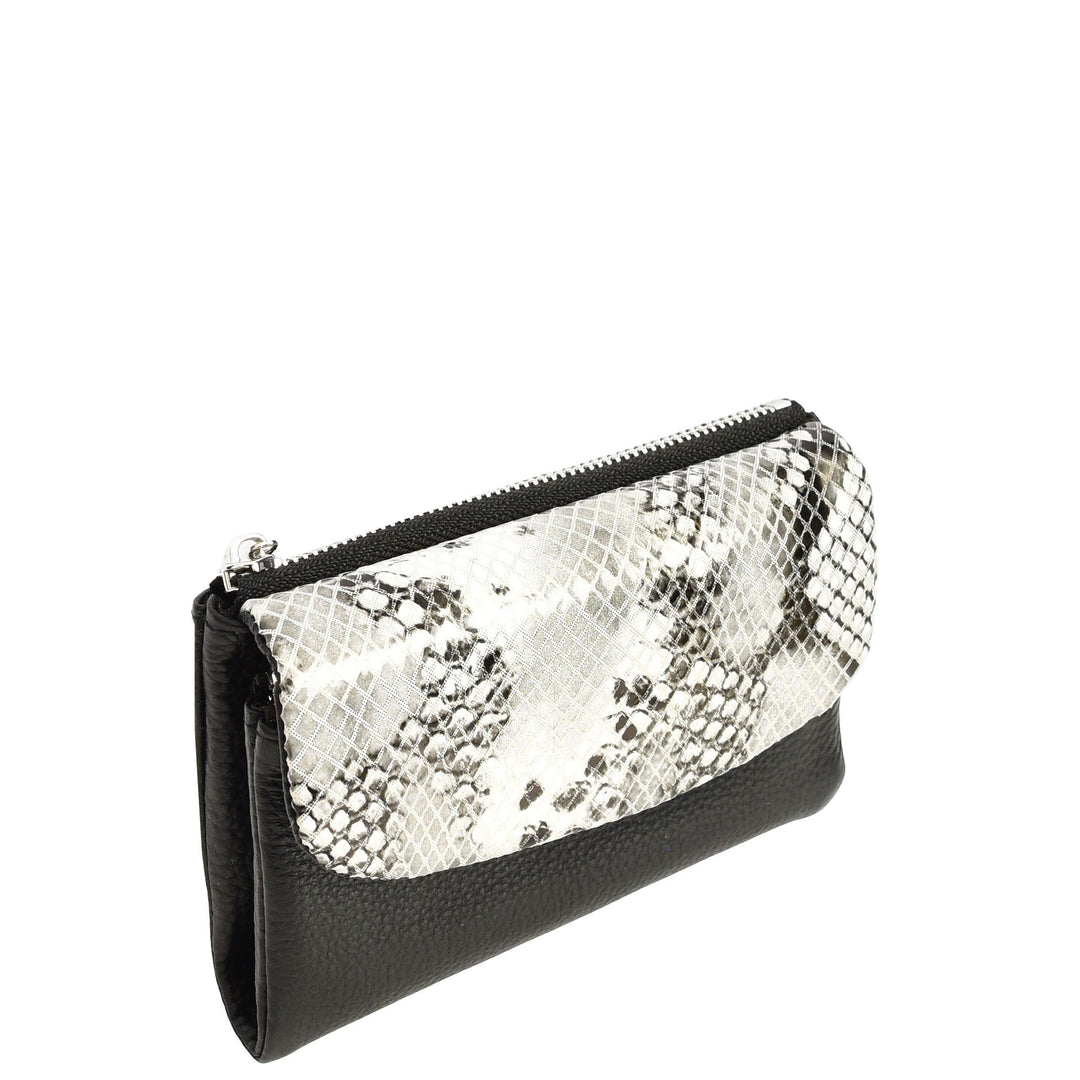 Womens Real Leather Purse Snake-Print Clutch Wallet HOL8833 Black