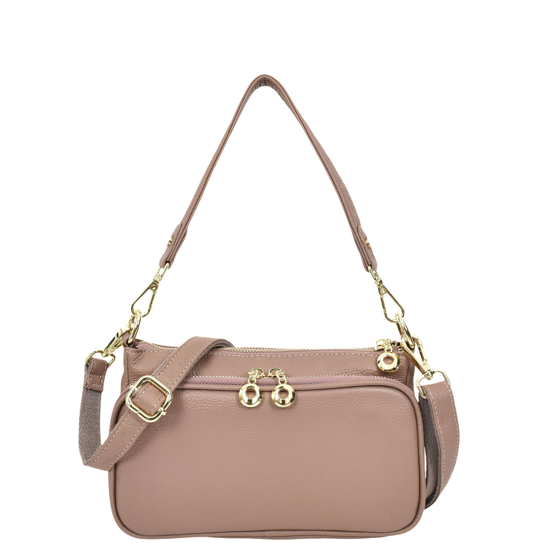 Womens Real Leather Shoulder Bag with Adjustable Strap Zelda Lilac