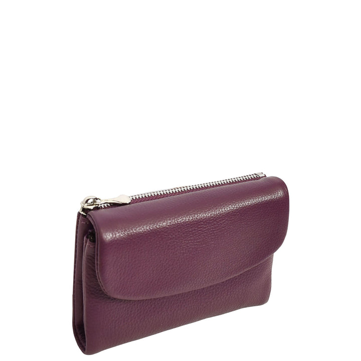 Womens Real Leather Bi-fold Purse Compact Wallet HOL3033 Purple