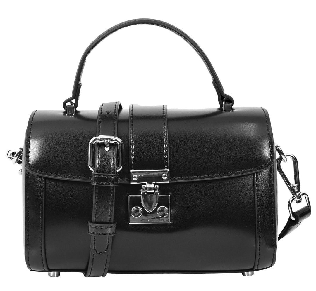 Women's Glazed Leather Handbag Mini Size Fashion Bag Top Handle HOL2613 Black