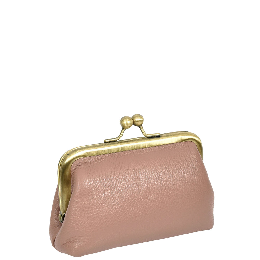 Womens Real Leather Small Coin Purse with Kiss Lock Closure HOL2205 Lilac