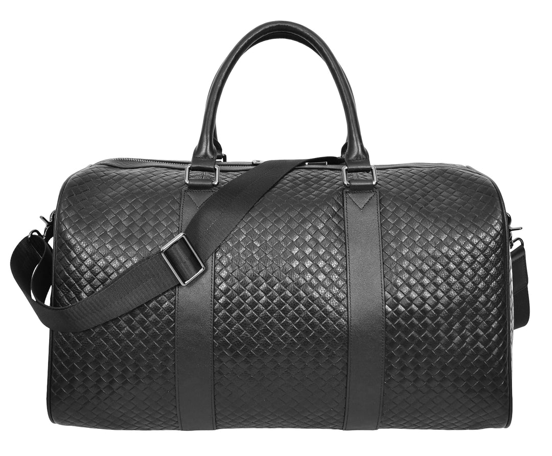 Men's Real Leather Holdall Bag With Laptop Section Weekender Travel Duffle Myles Black