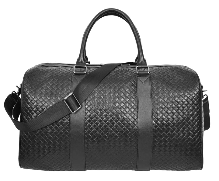 Men's Real Leather Holdall Bag With Laptop Section Weekender Travel Duffle Myles Black