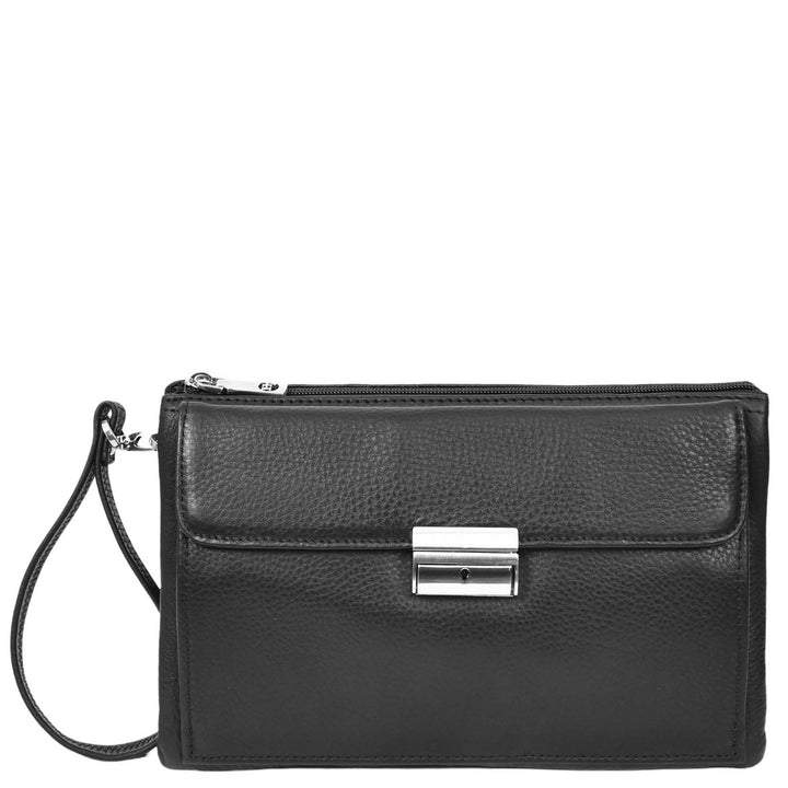 Mens Real Leather Clutch Organiser Multi Compartment Wrist Bag Jerez Black-1