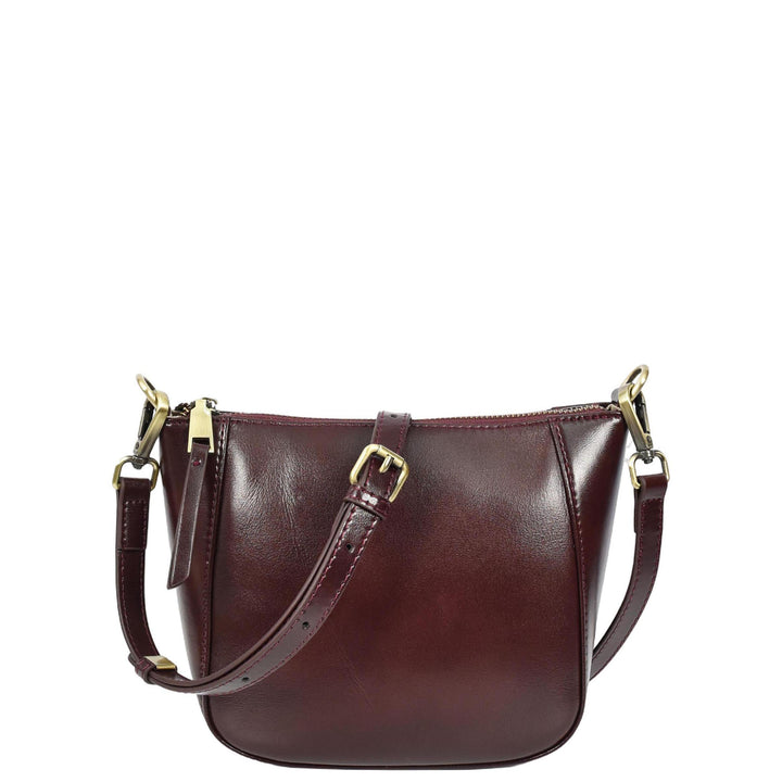Womens Real Leather Cross Body Bag Small Size Sling Pouch Catherine Burgundy