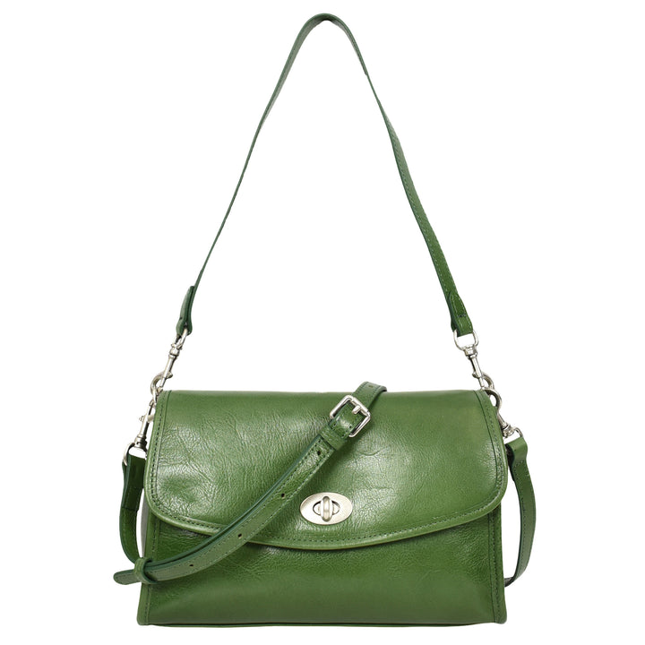 Women's Genuine Leather Flap-Over Crossbody Shoulder Bag with 2-in-1 Style Arden Green