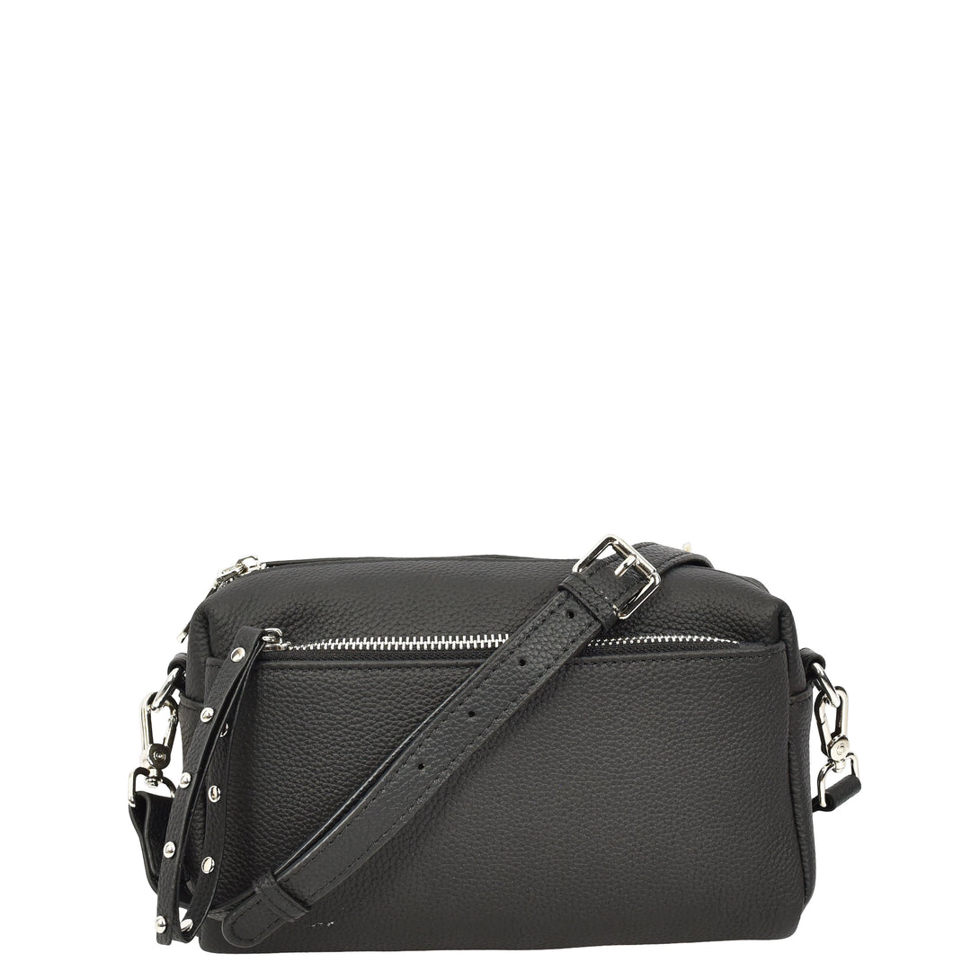 Womens Real Leather Small Shoulder Crossbody Bag Casual Pouch Zeno Black