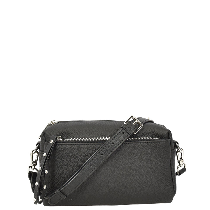 Womens Real Leather Small Shoulder Crossbody Bag Casual Pouch Zeno Black