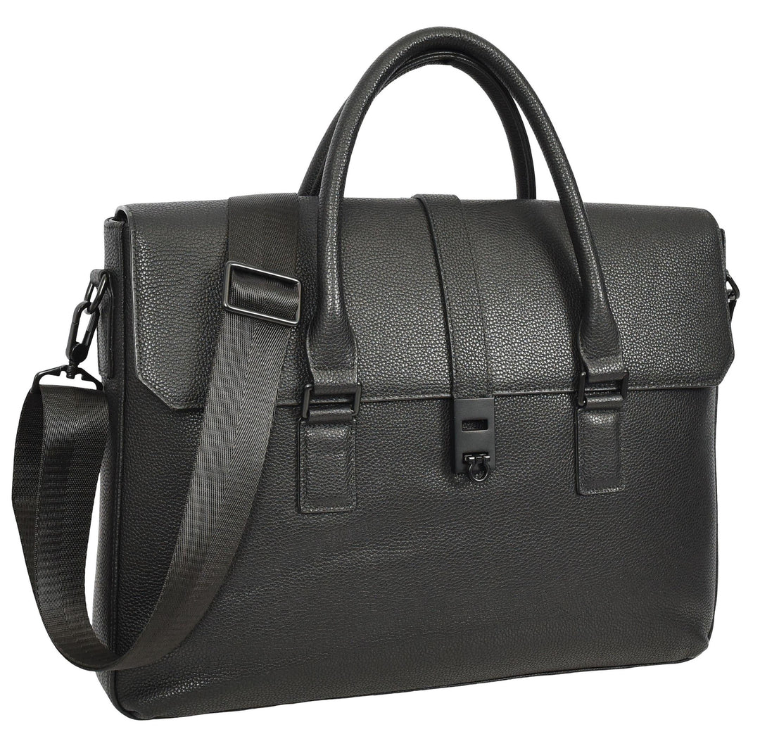 Men's Real Leather Briefcase Laptop Bag Satchel Byron Black
