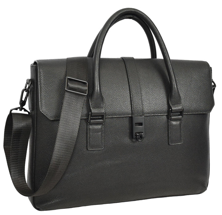Men's Real Leather Briefcase Laptop Bag Satchel Byron Black