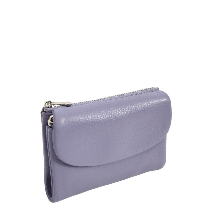 Womens Real Leather Bi-fold Purse Compact Wallet HOL3033 Lilac
