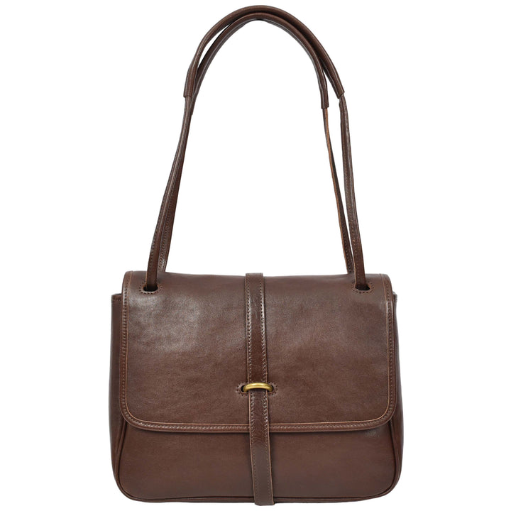 Womens Real Leather Shoulder Bag Classic Mid Size Handbag Simone Brown-1