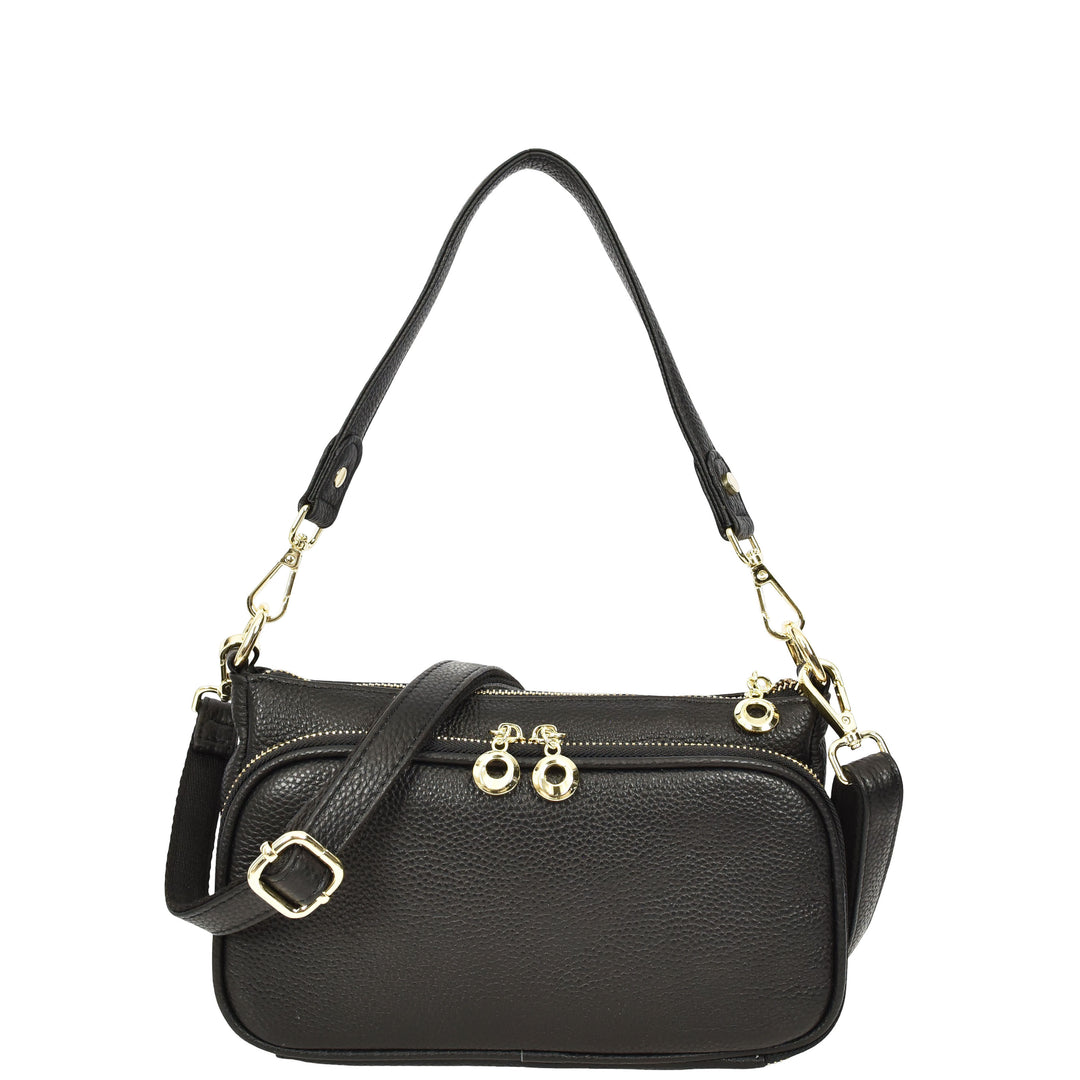 Womens Real Leather Shoulder Bag with Adjustable Strap Zelda Black