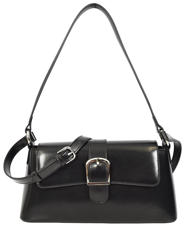 Women's Glazed Leather Small Handbag 2-in-1 Style Xyla Black
