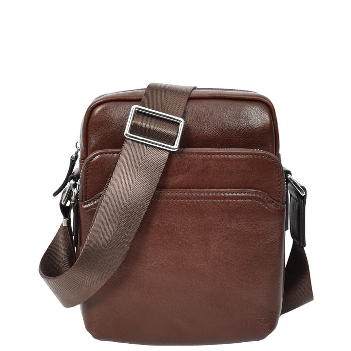 Mens Real Leather Cross Body Bag Small Size Travel Pouch Hanoi Brown-1