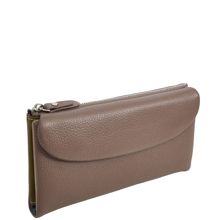 Womens Real Leather Clutch Purse Multi-Coloured Interior Card Holder Zip Pocket HOL8819 Lilac