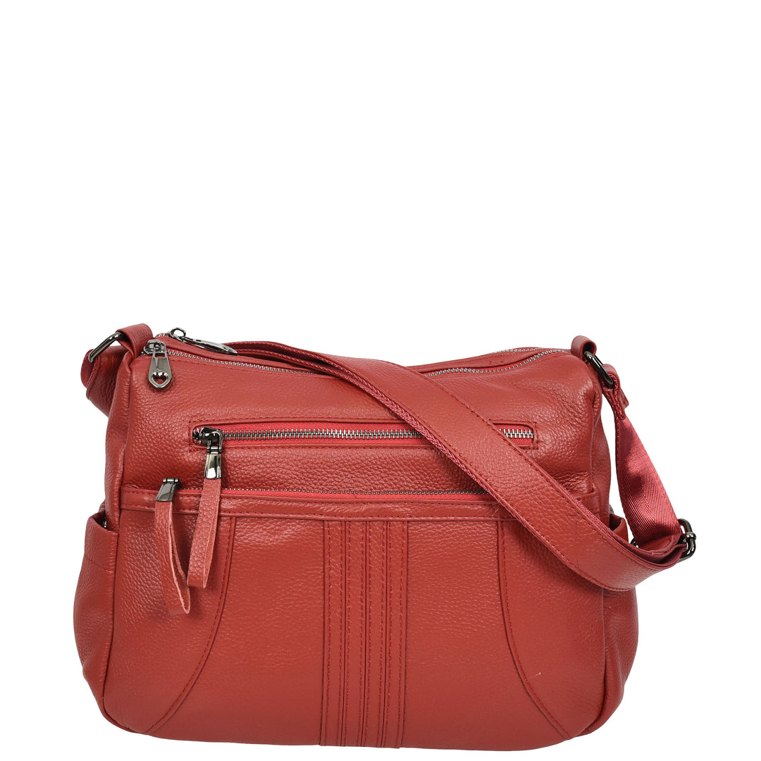 Womens Real Leather Classic Crossbody Messenger Shoulder Bag Alba Red