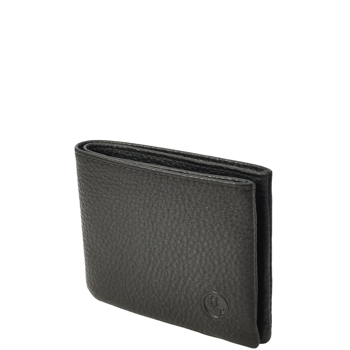 Mens Real Leather Bifold Wallet with Inner Zipper Coin Pocket Auston Black