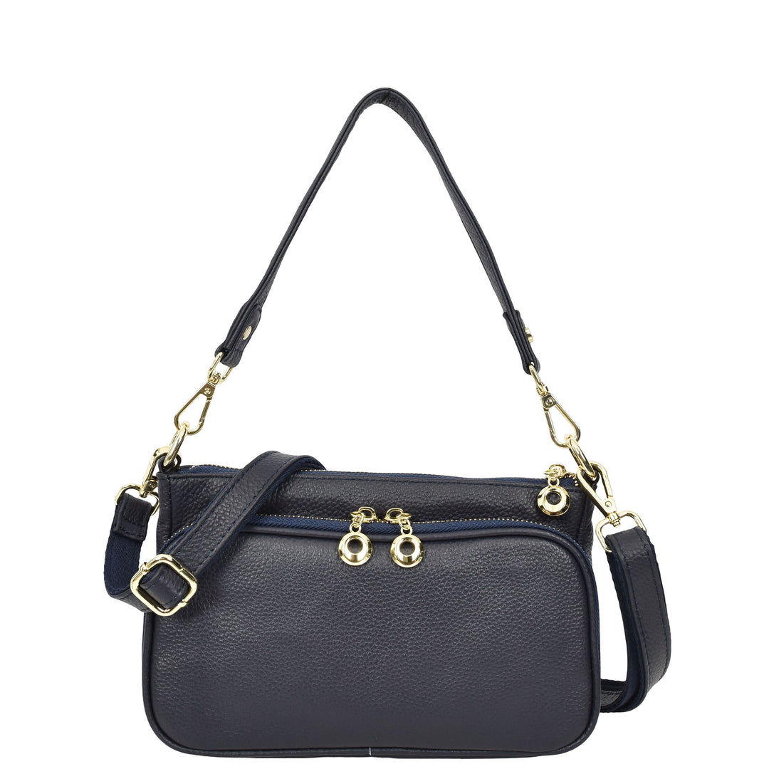Womens Real Leather Shoulder Bag with Adjustable Strap Zelda Navy