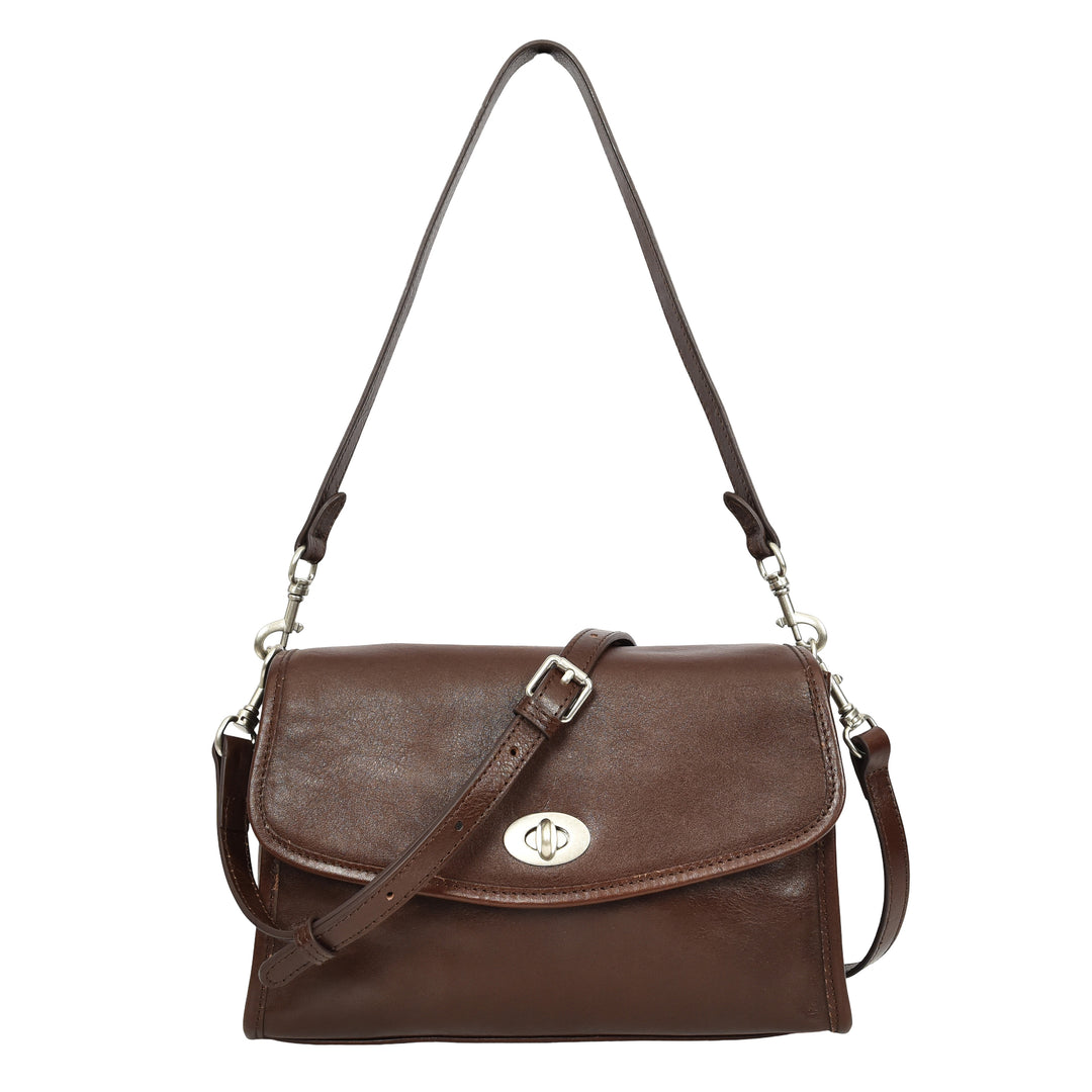 Women's Genuine Leather Flap-Over Crossbody Shoulder Bag with 2-in-1 Style Arden Coffee