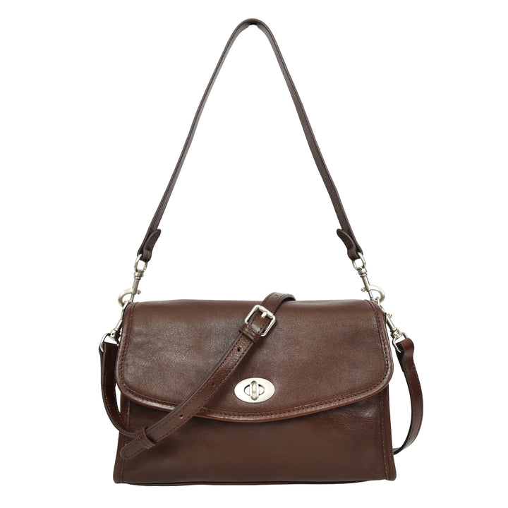 Women's Genuine Leather Flap-Over Crossbody Shoulder Bag with 2-in-1 Style Arden Coffee