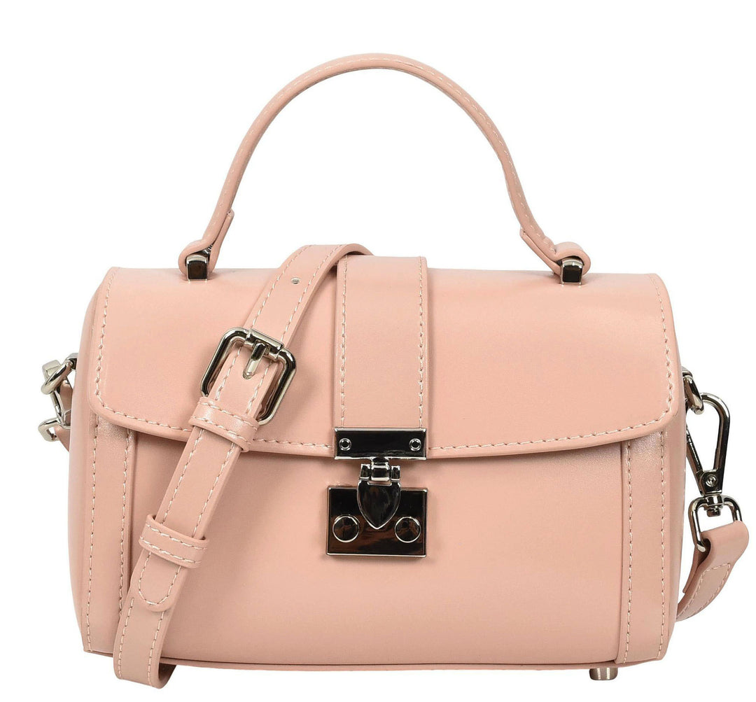 Women's Glazed Leather Handbag Mini Size Fashion Bag Top Handle HOL2613 Pink