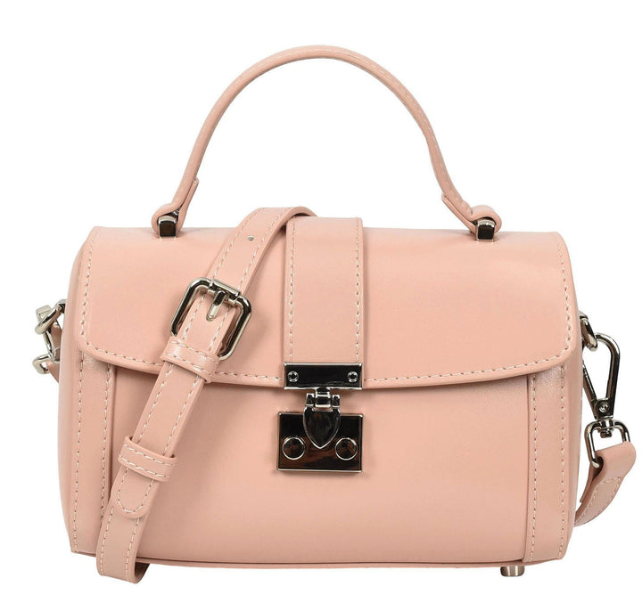 Women's Glazed Leather Handbag Mini Size Fashion Bag Top Handle HOL2613 Pink