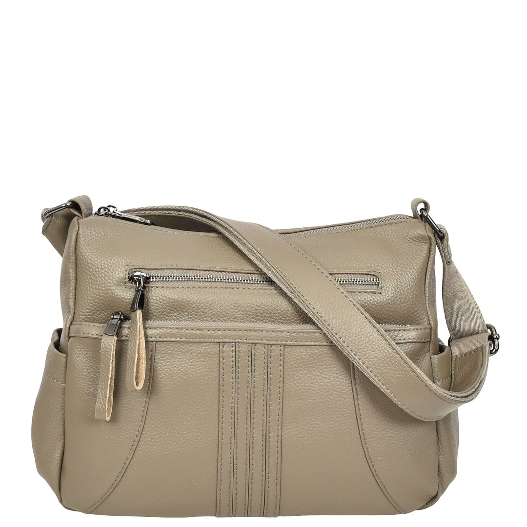 Womens Real Leather Classic Crossbody Messenger Shoulder Bag Alba Grey