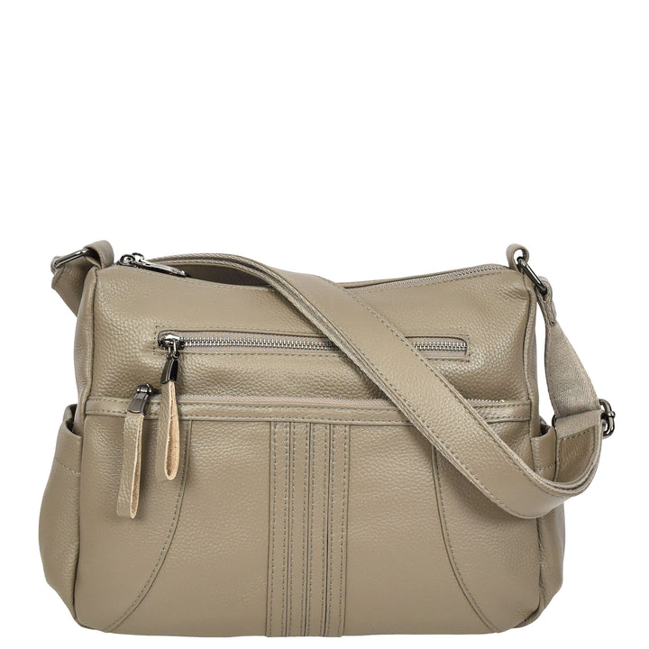Womens Real Leather Classic Crossbody Messenger Shoulder Bag Alba Grey