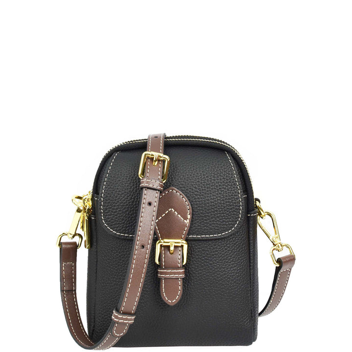 Women's Real Leather Cross Body Bag Small Size Sling Pouch Elizabeth Black