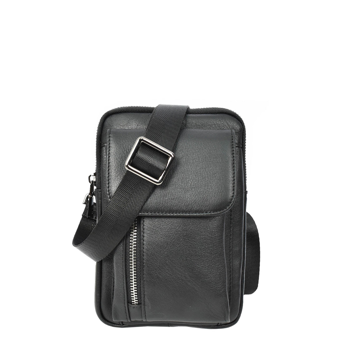 Mens Leather Wrist Bag Multi-Pockets Dinan Black House of Leather