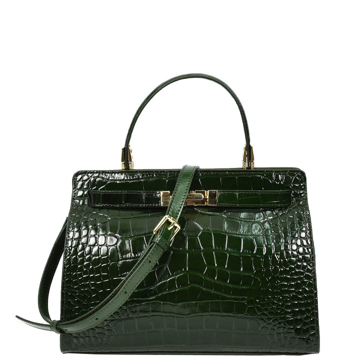 Womens Real Leather Handbag Small Organiser Top-Handle Handbag Camille Green-1