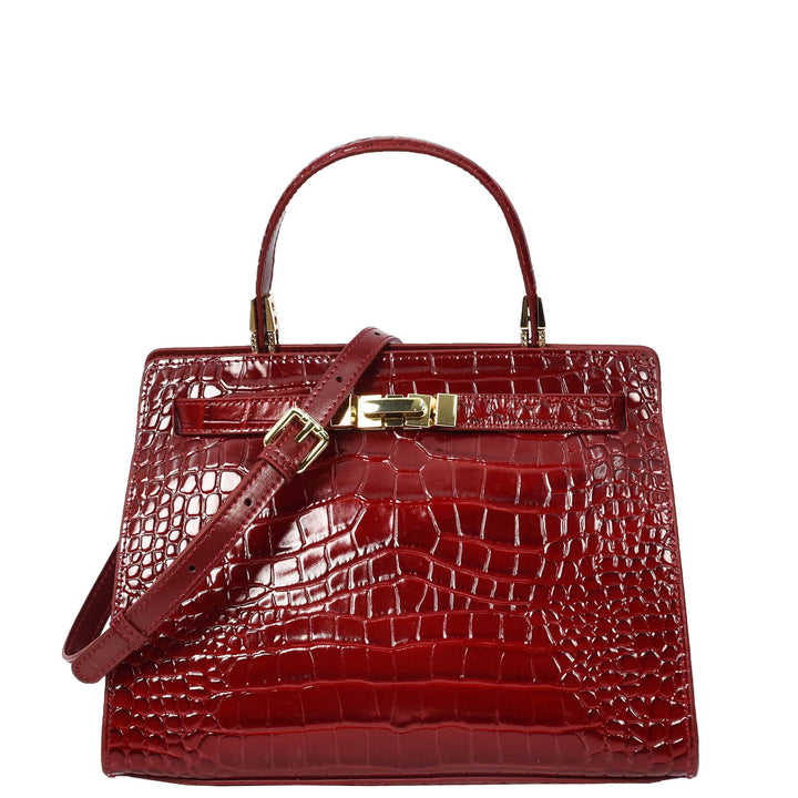 Womens Real Leather Handbag Small Organiser Top-Handle Handbag Camille Red-1