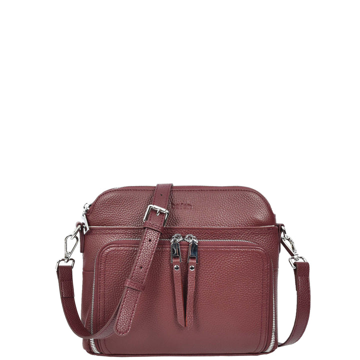 Womens Real Leather Cross Body Bag Classic Sling Style Skye Burgundy