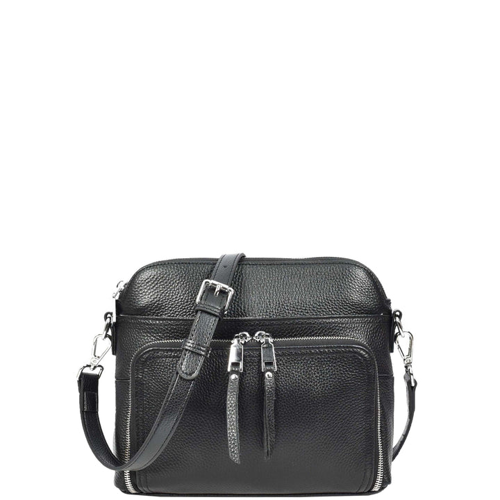 Womens Real Leather Cross Body Bag Classic Sling Style Skye Black