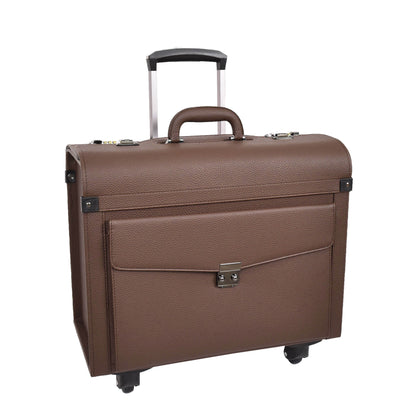 Four Wheel Pilot Case Faux Leather Cabin Bag Commander Brown-1