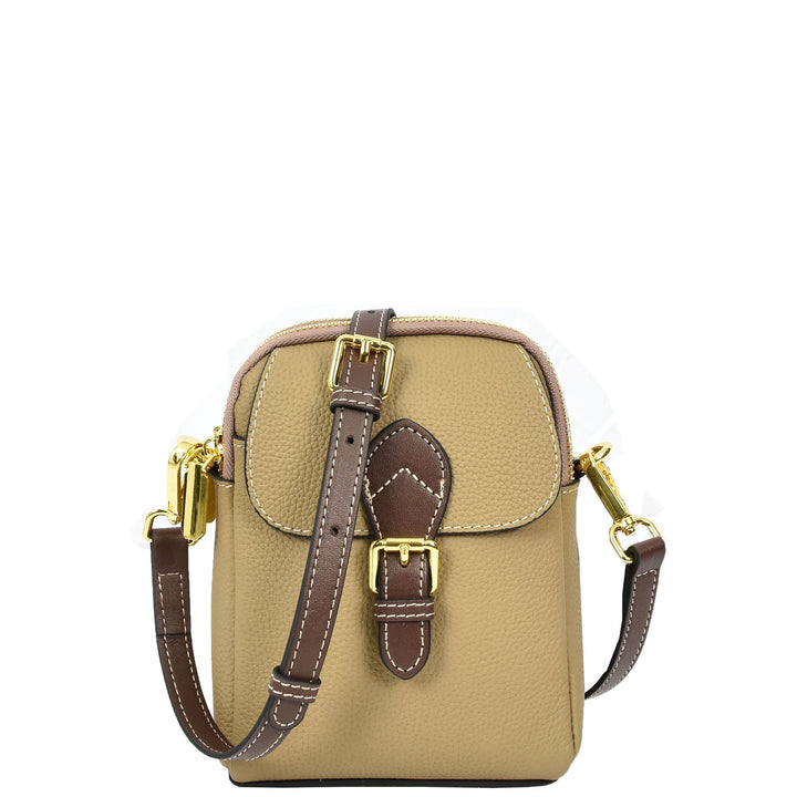 Women's Real Leather Cross Body Bag Small Size Sling Pouch Elizabeth Beige