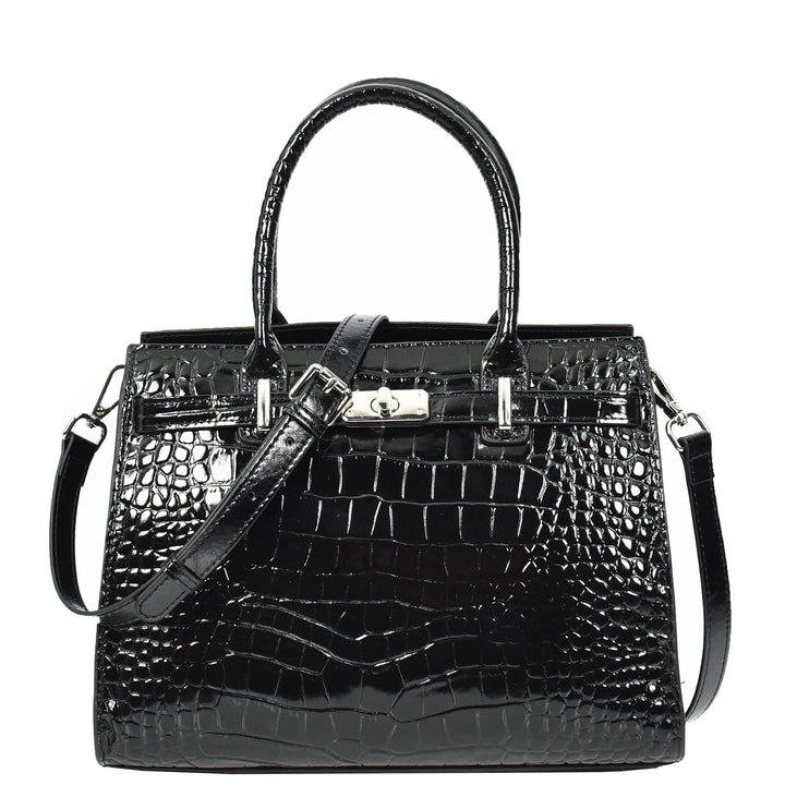 Women Real Leather Handbag Mid Size Organiser Top-Handle Handbag Noelle Black-1