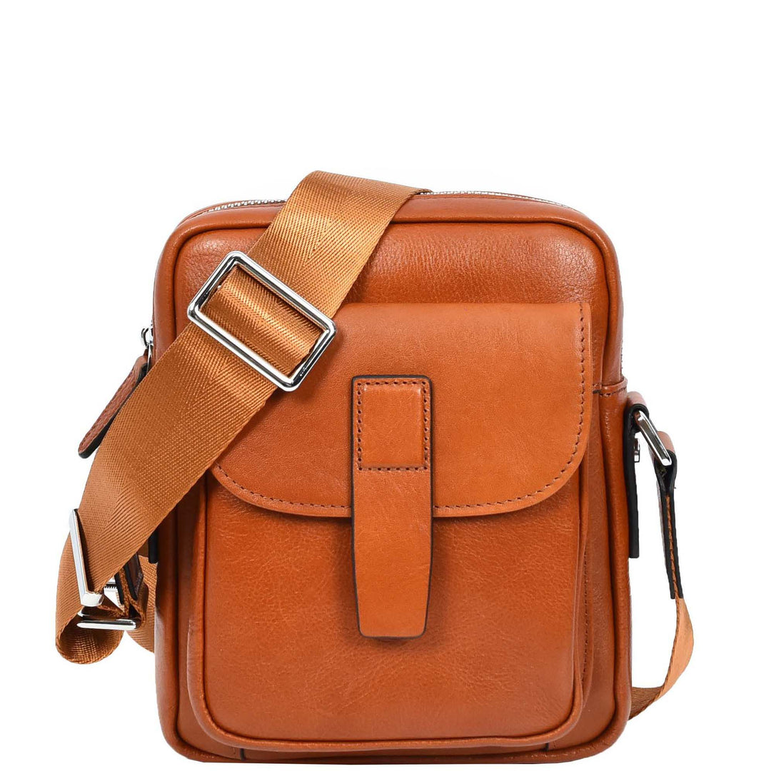 Mens Real Leather Cross Body Bag Small Size Travel Pouch Malmo Tan-1