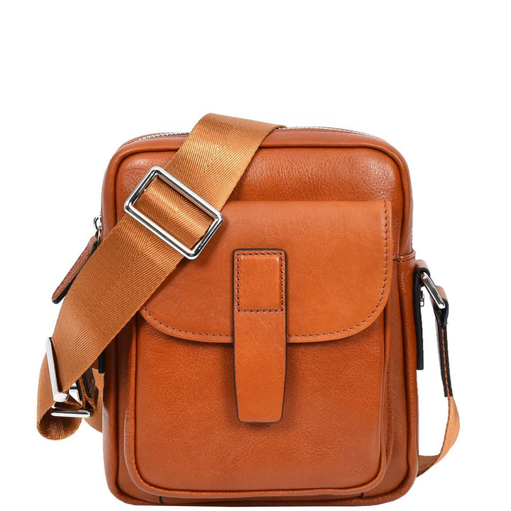 Mens Real Leather Cross Body Bag Small Size Travel Pouch Malmo Tan-1