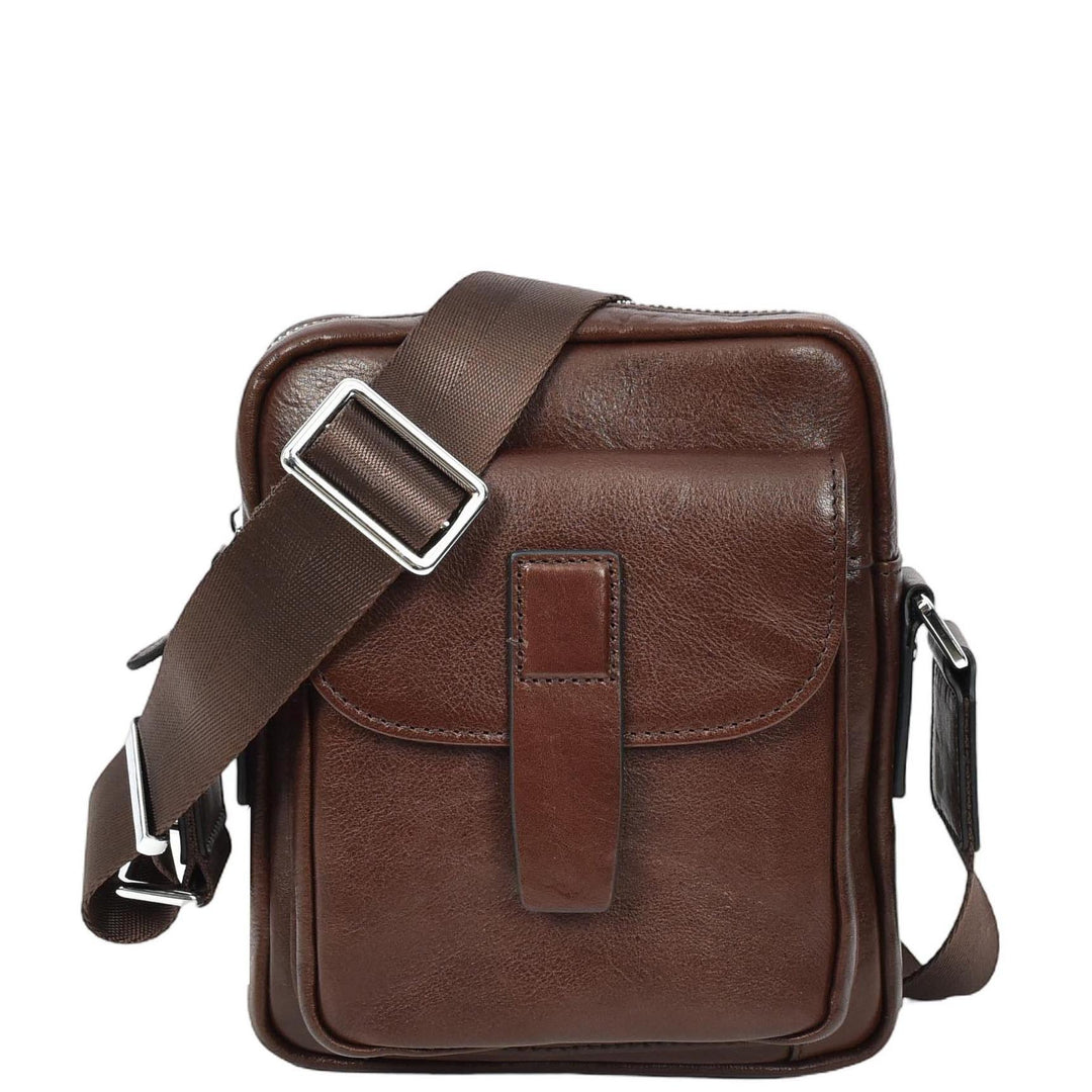 Mens Real Leather Cross Body Bag Small Size Travel Pouch Malmo Brown-1