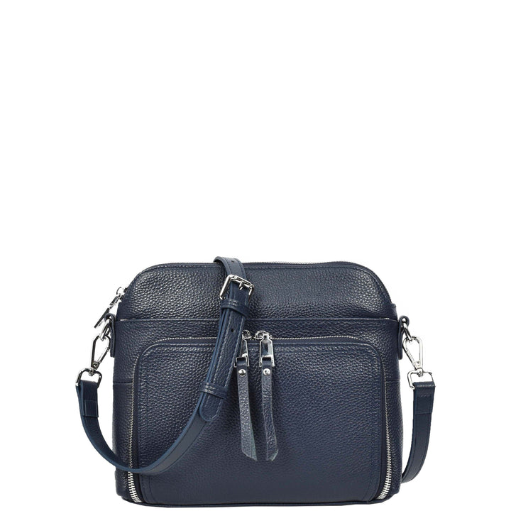 Womens Real Leather Cross Body Bag Classic Sling Style Skye Navy