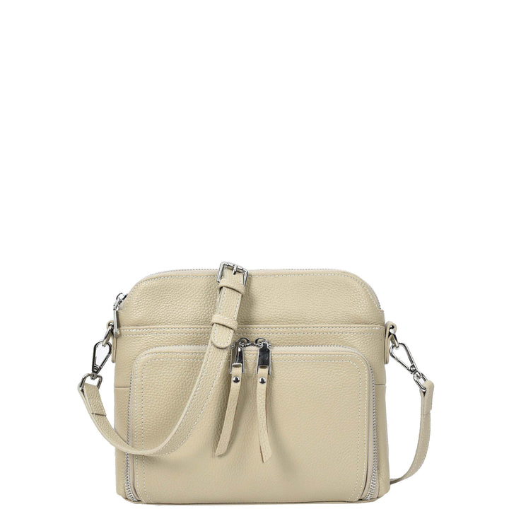 Womens Real Leather Cross Body Bag Classic Sling Style Skye Taupe